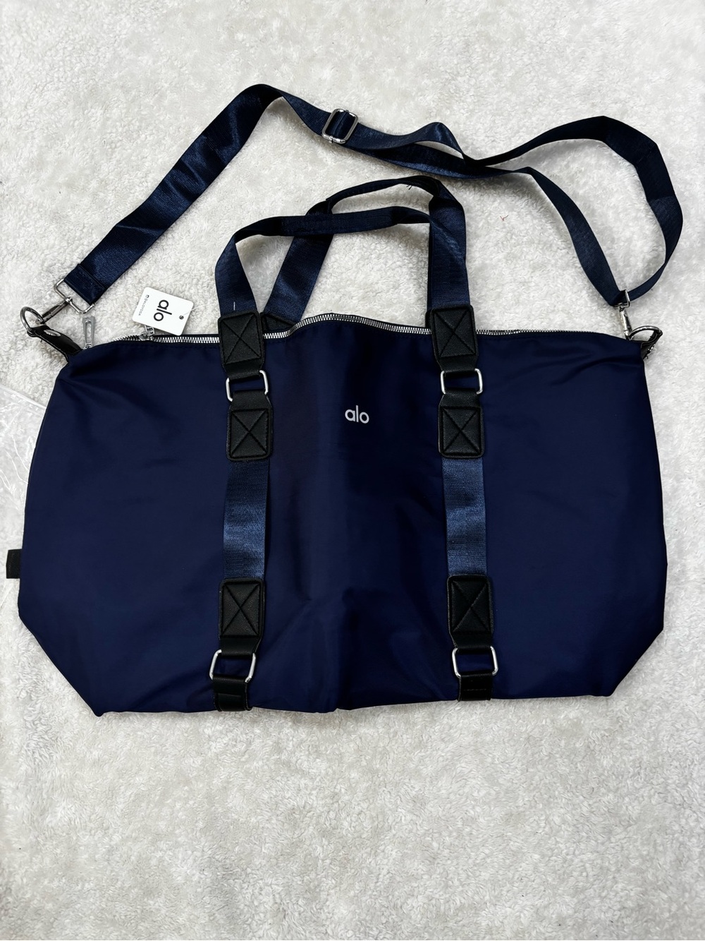 ALO Yoga Navy Blue Travel Duffel with Adjustable Straps